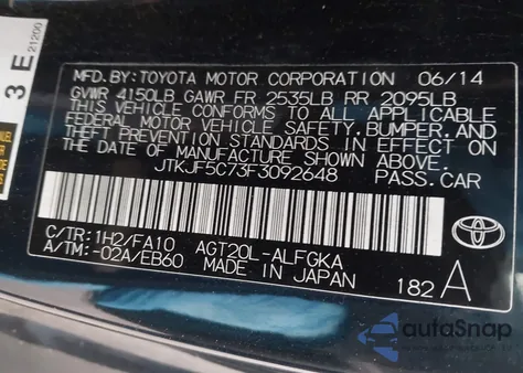 2015 Scion Tc из США, поврежденный, VIN JTKJF5C73F3092648